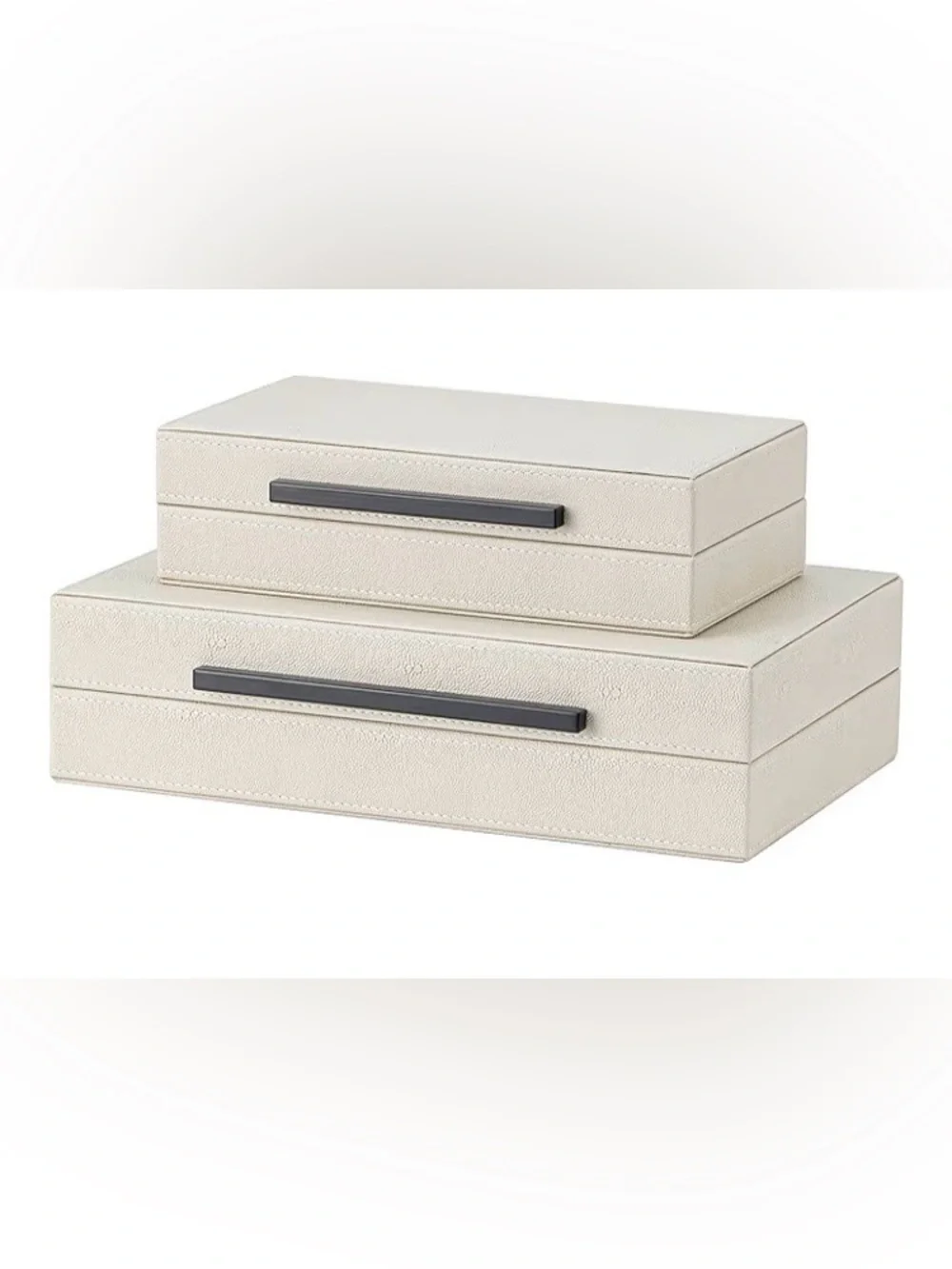 Set of 2 Beige Shagreen Decorative Storage Boxes, Faux Leather, New